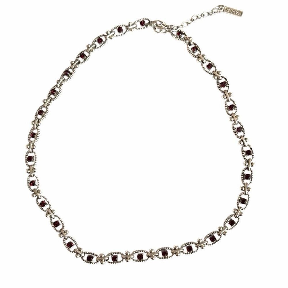 Napier Vintage Silver Tone Red Rhinestone Station Necklace - Picture 4 of 8